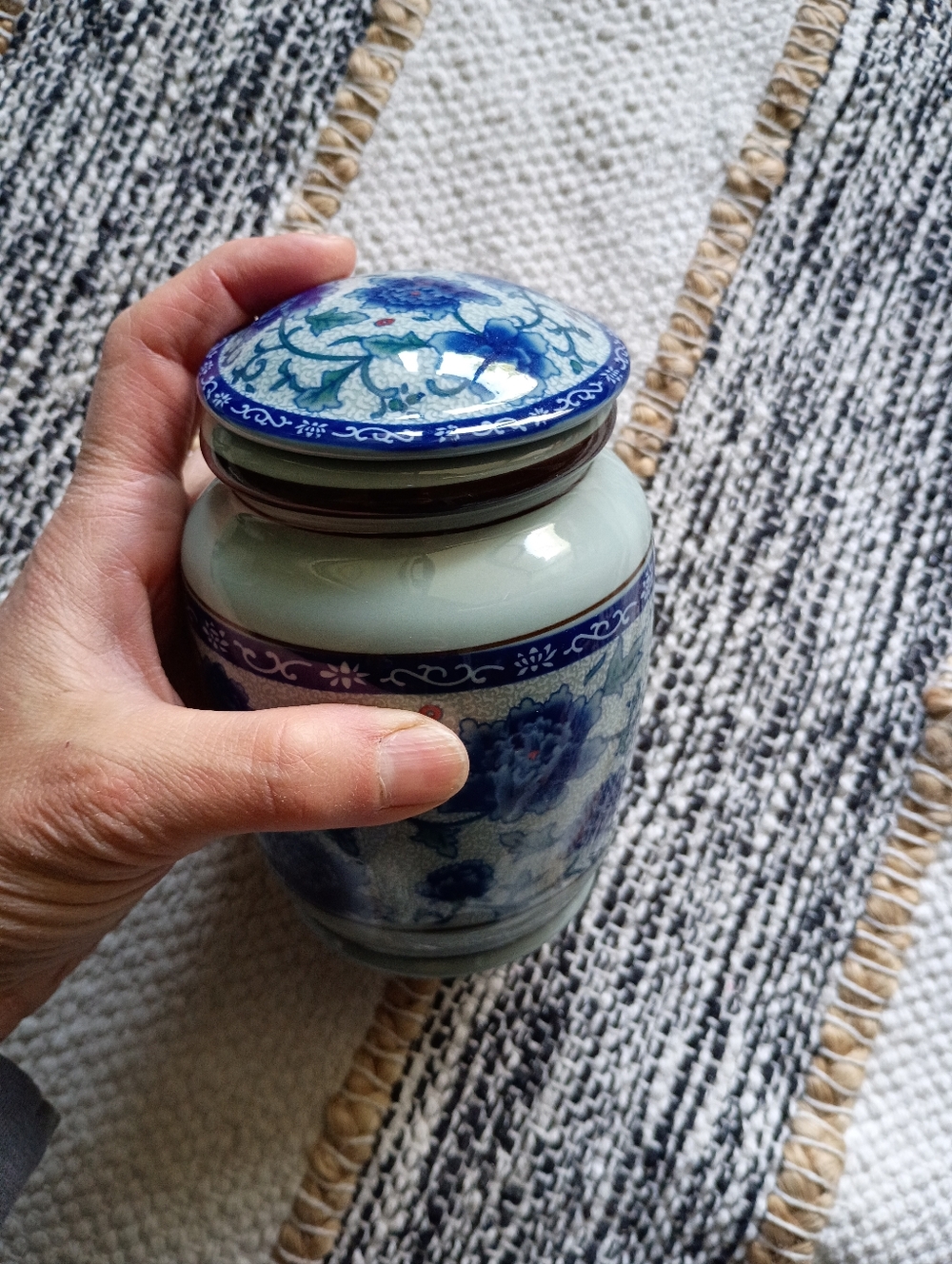 Unique Floral Ceramic Tea Jar with Lid On